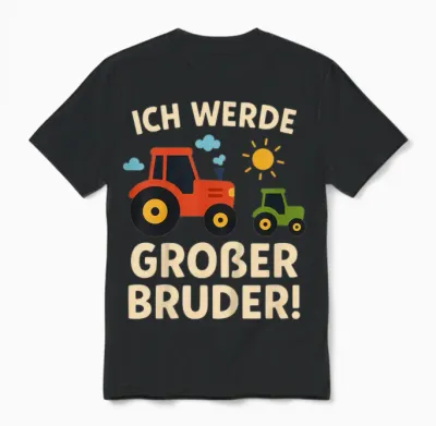 Children's T-Shirt with German Text "ich Werde Großer Bruder Tractor" Farm Unisex T-Shirt - Black