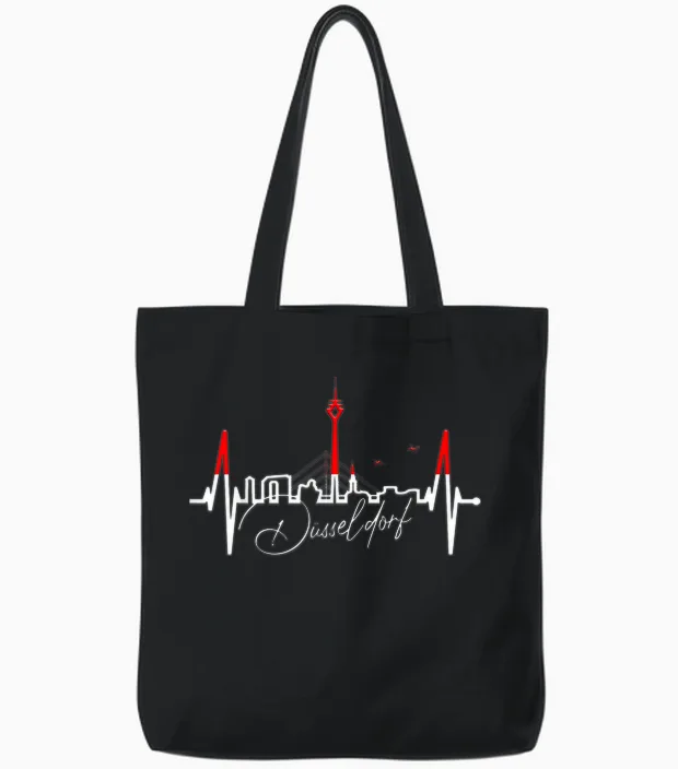 Düsseldorf Skyline Heartbeat Heart I Love Düsseldorfer Tote Bags in Black