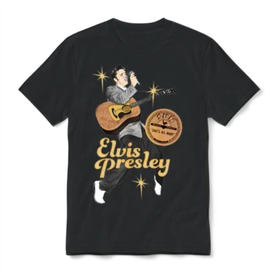 Elvis Presley with Guitar and Microphone Unisex T-Shirt - Black