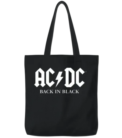 Ac/dc Back in Black Album White Logo Tote Bags - Black