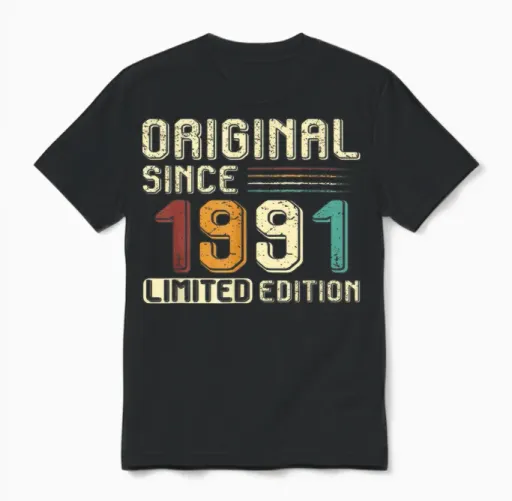 Original Gift Since 1991 Birthday Party 33 Years Man T-Shirt, Black, S Unisex T-Shirt - Black