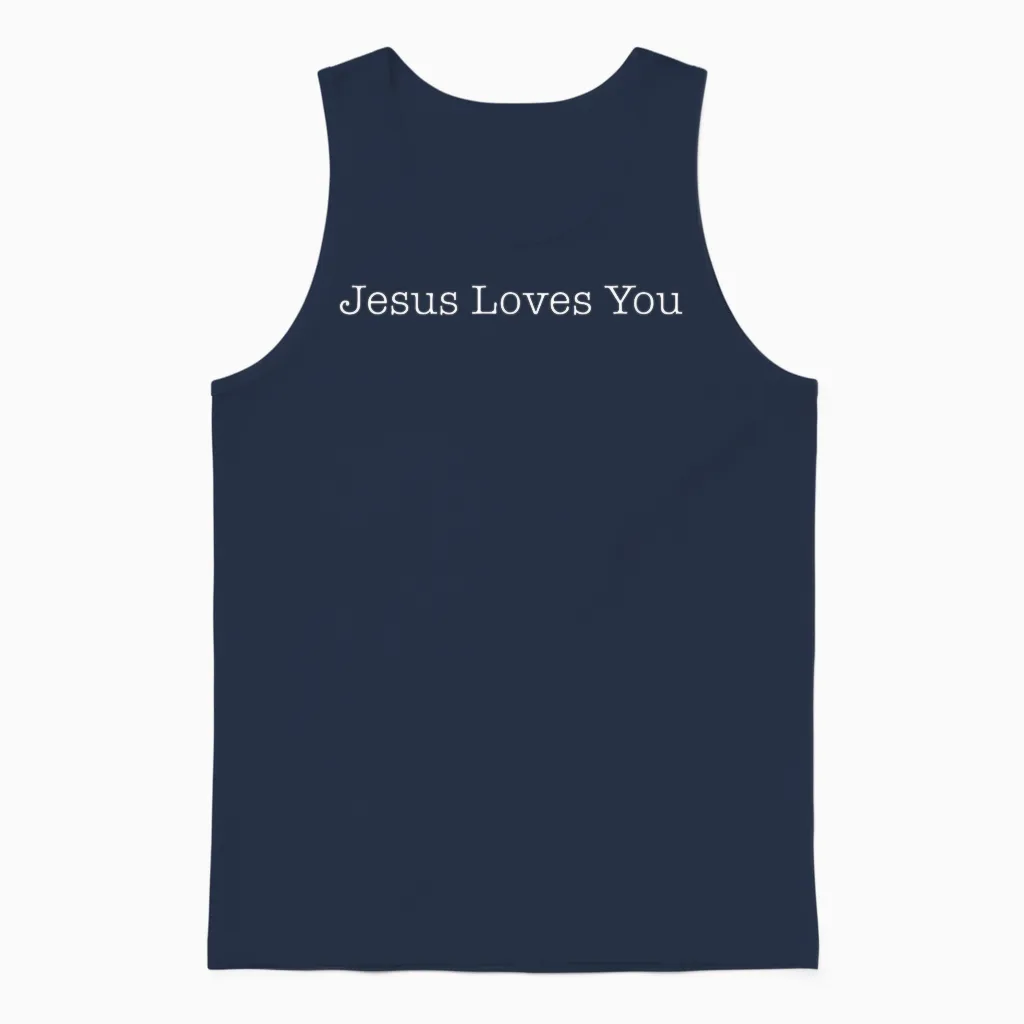 Shirt That Says Jesus Loves You T-Shirt, Black, S Unisex Tank Top in Navy