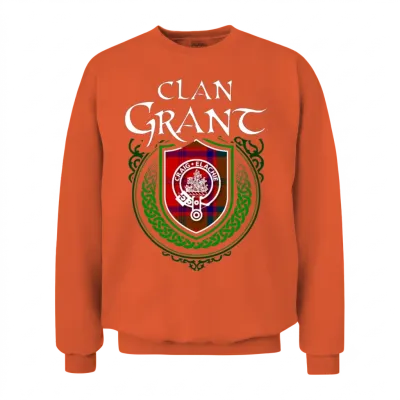 Grant Surname Scottish Clan Tartan Crest Badge Unisex Sweatshirt - Orange