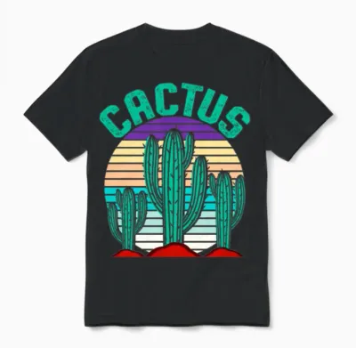 Retro Cactus Sunset Active Unisex T-Shirt - Black