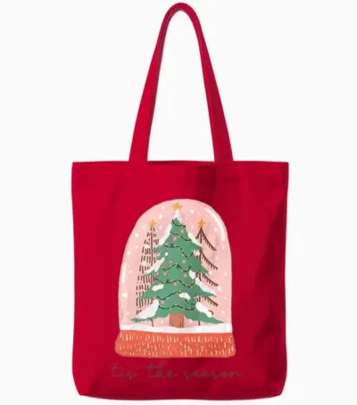 Retro Christmas Snow Globe Tote Bags - Red