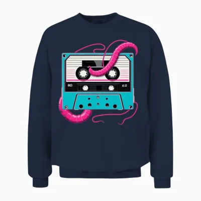 Retro 80's Cassette Tapeworm Unisex Sweatshirt - Navy