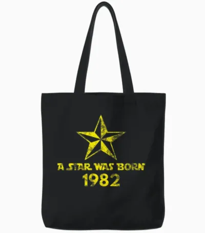 Star Was Born in 1982, Year of Birth, Gift Tote Bags - Black