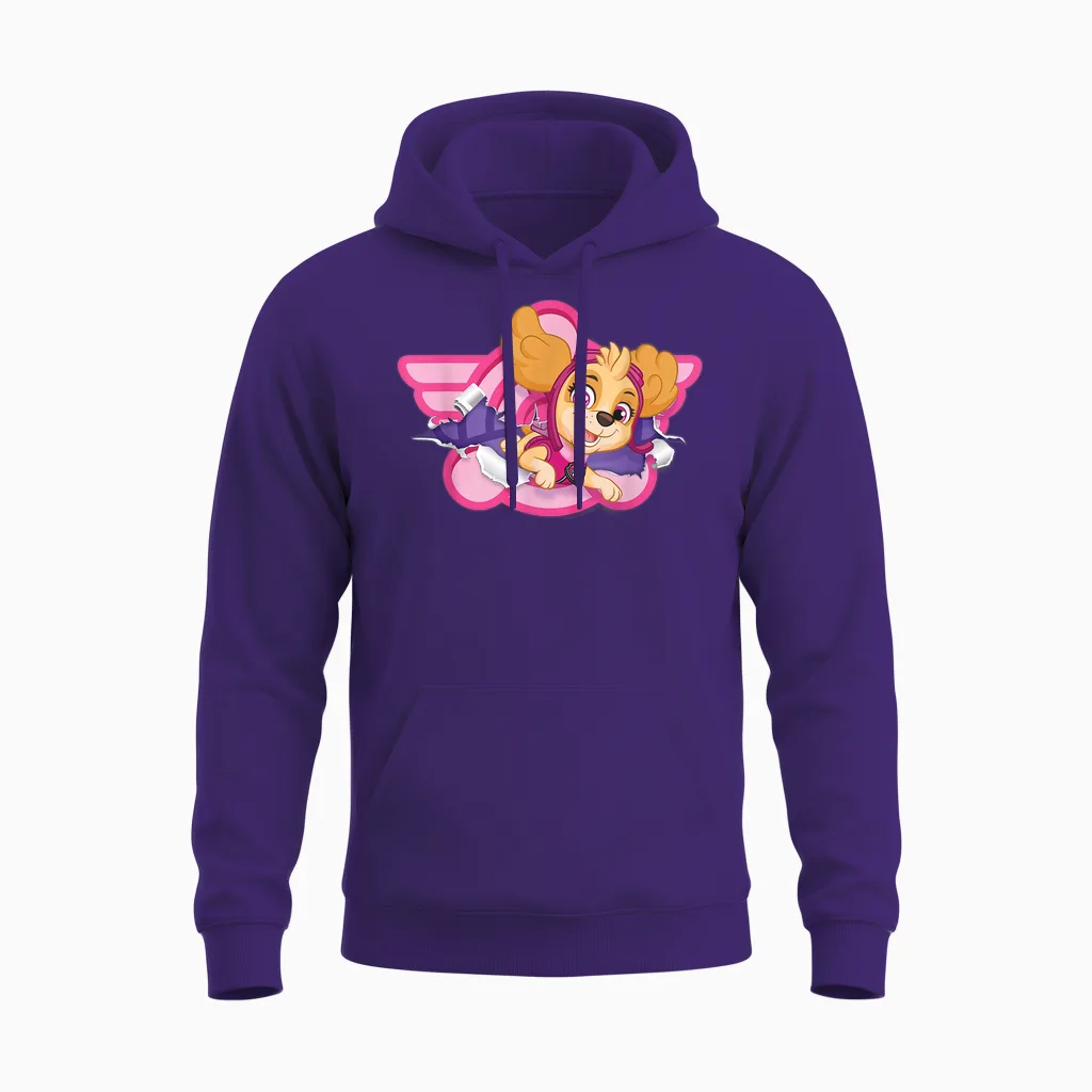 Paw Patrol Skye Cloud Torn Badge Unisex Hoodie in Purple