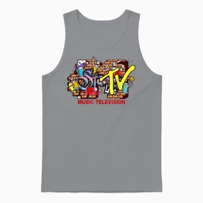 Mademark X Mtv - the Official Mtv Logo in Streetwear Style with Graffiti Wall Unisex Tank Top - Sport Grey