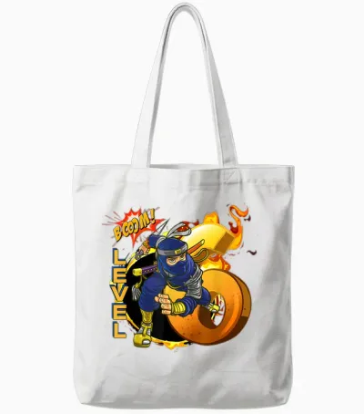 Kinder Ninja Geburtstag, 6 Jahre, Booom Level Ninja 6 Tote Bags - White