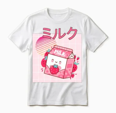 Retro 90s Japanese Kawaii Strawberry Milk Shake Unisex T-Shirt - White