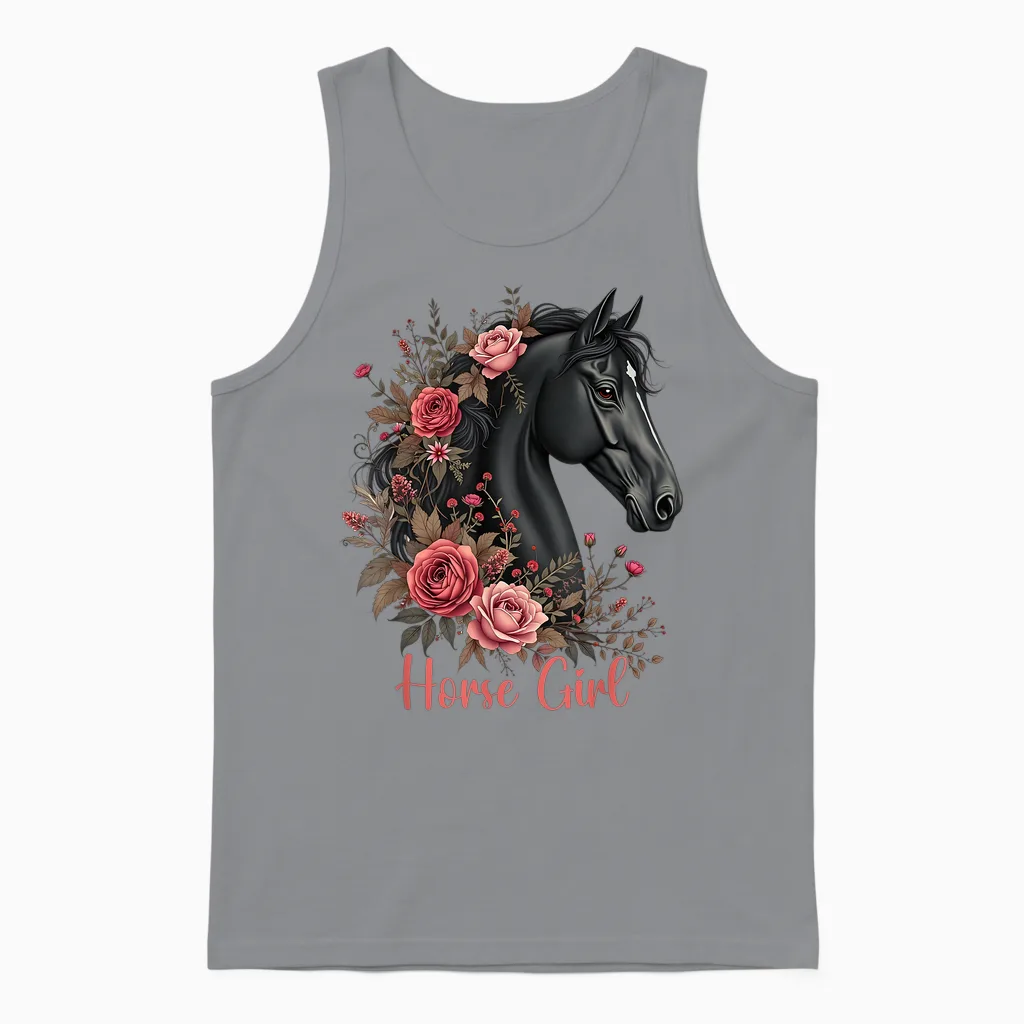 Black Horse Rappe Cute Motif Girls Stable and Riding Unisex Tank Top in Sport Grey