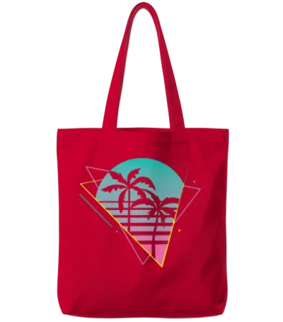 Vaporwave Palm Trees Sunset Retro Neon Vintage 80s Tote Bags - Red