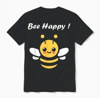 Cute Little Bee Funny Minimalist Bee Happy T-Shirt, Black, S Unisex T-Shirt - Black