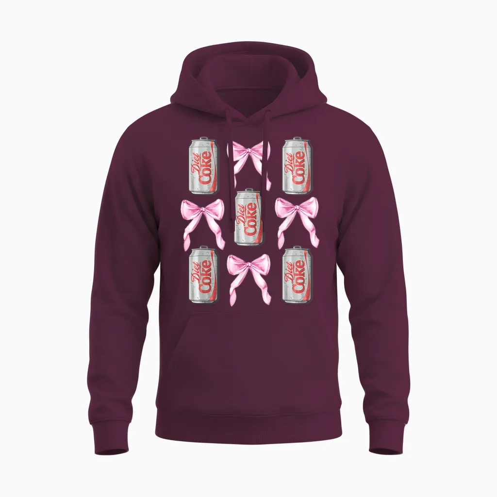 Coca-Cola Diet Coke & Pink Bows Collage Logo Vintage Unisex Hoodie in Maroon