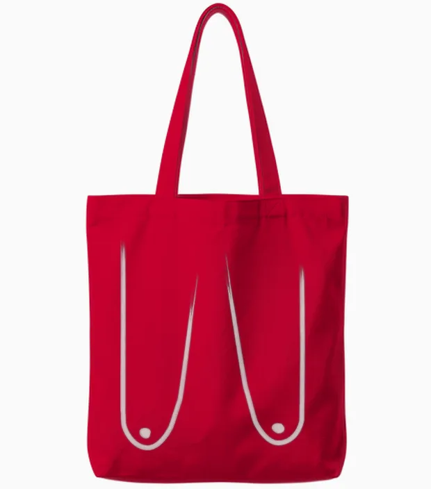 Funny Woman Boobs Grandma Breast Titties Nipple Tote Bags in Red