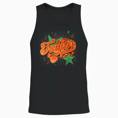 Girl Retro Taylor First Name Personalized Groovy 80's Unisex Tank Top - Black