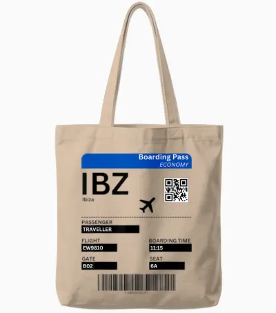 Boarding Pass Ibiza Ibz Flight Ticket Ibiza T-Shirt, Gray Tote Bags - Natural