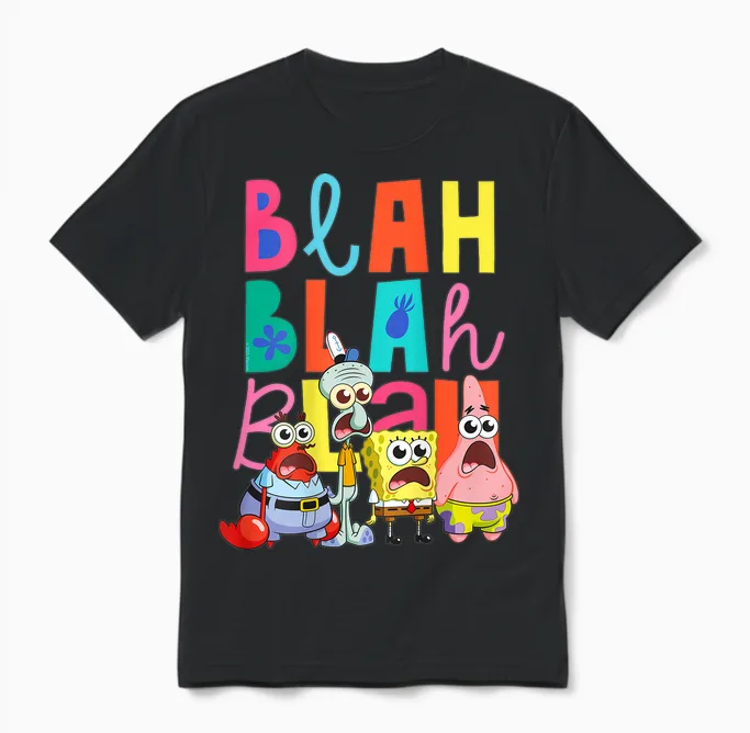 Sponge Bob - Back Print Squarepants Blah Blah Unisex T-Shirt in Black