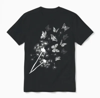 Pusteblume Butterblume Mit Schmetterlingen Im Garten Unisex T-Shirt - Black