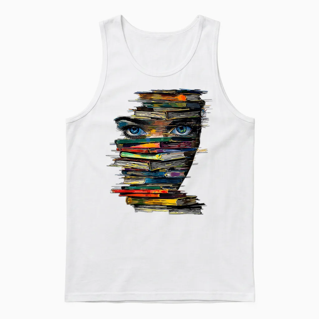 Book Women Graphic Art Colourful Eyes T-Shirt, White Unisex Tank Top in White