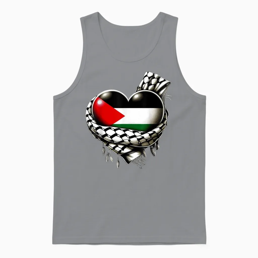 Palestinian Flag Heart Shaped Keffiyeh Palestine Unisex Tank Top in Sport Grey