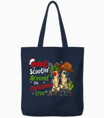 Boot Scootin' Around the Christmas Tree Country Western Tote Bags - Navy