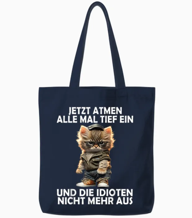 Now Breathe All Deep a Cat Funny Men Women Cats T-Shirt, Black Tote Bags in Navy