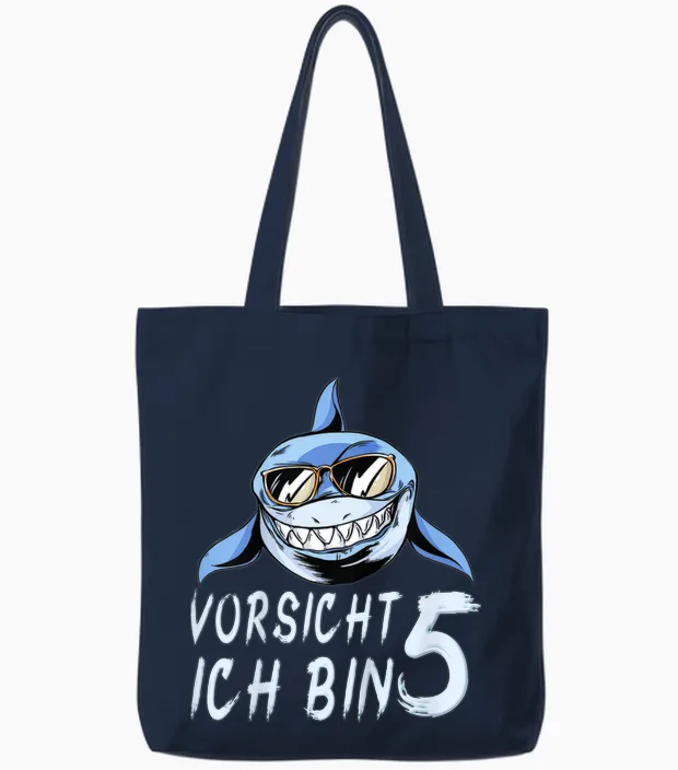Kinder Hai 5 Jahre Geburtstagsshirt Junge Haifisch Hai 5 Geburtstag Tote Bags in Navy
