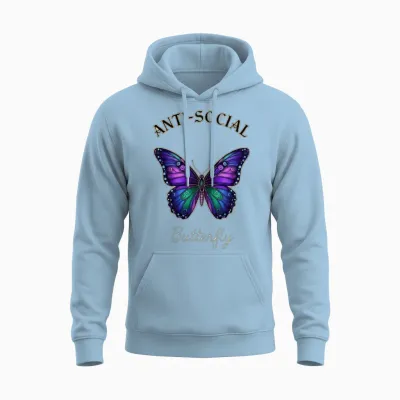 Anti-Social Butterfly: Purple Aesthetic Edition Unisex Hoodie - Light Blue