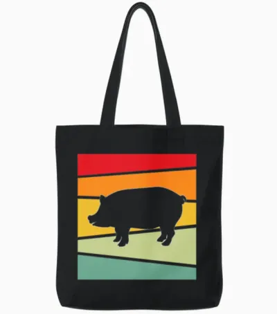 Pig Retro Tote Bags - Black