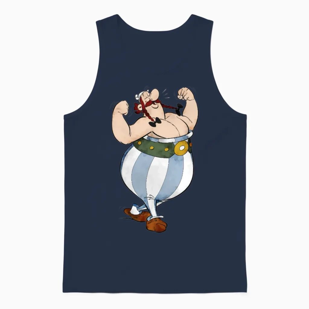 Asterix & Obelix Obelix Flexing Unisex Tank Top in Navy
