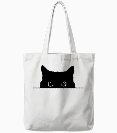 Black Cat Hello Tote Bags - White