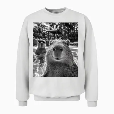 Cool Capybara Selfie Unisex Sweatshirt - White