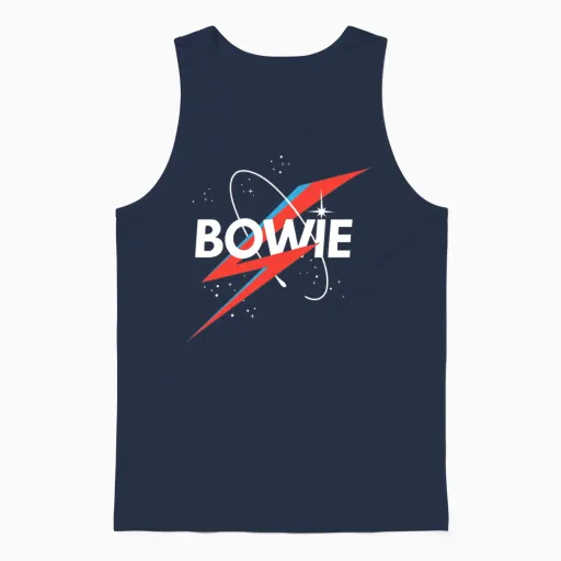 David Bowie Lettering Starry Sky with Lightning Unisex Tank Top in Navy