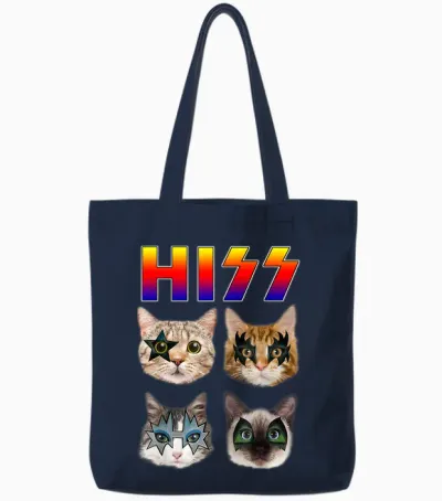 Hiss Funny Cats Kittens Rock Rockin Short Sleeve T-Shirt Gift Tee Pun Tote Bags - Navy