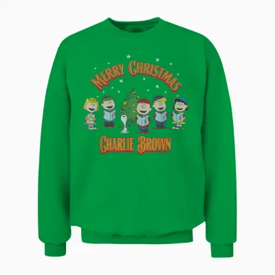 Peanuts Charlie Brown Merry Christmas Carol Unisex Sweatshirt - Irish Green
