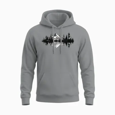 Mountain Landscape Reflection Forest Trees Outdoor Wildlife Unisex Hoodie - Sport Grey