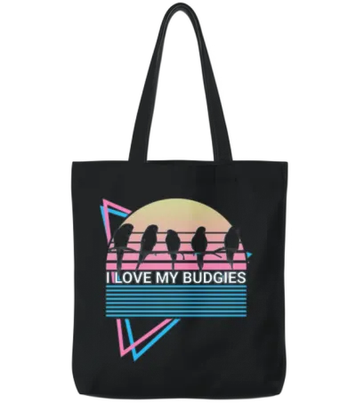 Budgie Parakeet Retro Tote Bags - Black