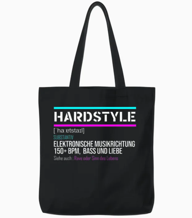 Hardstyle Rawstyle Definition Rave Festival Party Mit 150 Bpm Tote Bags in Black