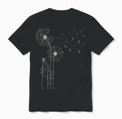 Retro Insect Dragonfly Dandelion Unisex T-Shirt - Black