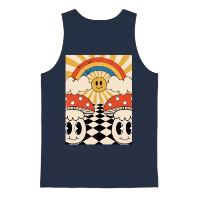 Retro Mushroom Unisex Tank Top - Navy