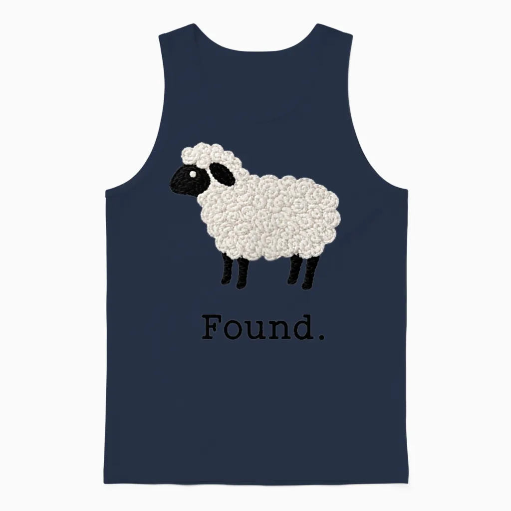 Found Sheep Psalm 23 Christian Faith Lamb Minimalist Unisex Tank Top in Navy