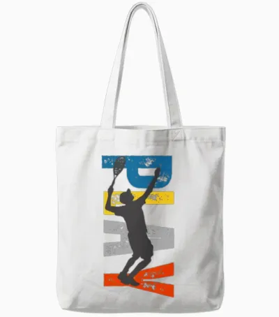 Tennis Jump Silhouette on Stripes Tote Bags - White