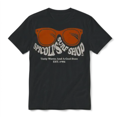 Spicoli's Surf Shop T-Shirt - Retro Beach Vibes Unisex T-Shirt - Black