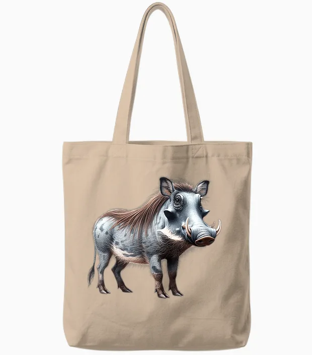 Warthog T-Shirt, Black, S Tote Bags in Natural