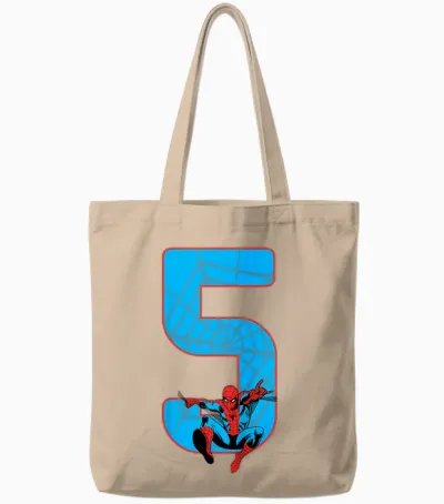 Children's Spider-Man 5th Birthday Tote Bags - Natural