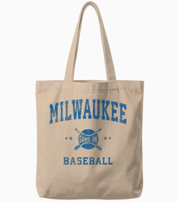 Milwaukee Vintage Baseball Throwback Retro Design Tote Bags in Natural