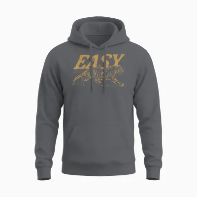 Easy Tiger Vintage Distressed Tiger Trendy Grunge Indie Boho Unisex Hoodie - Charcoal