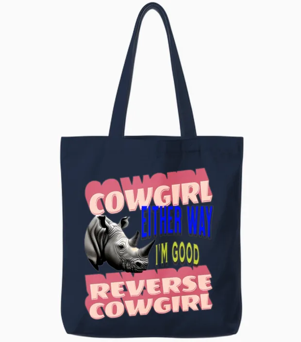 Cowgirl Reverse Cowgirl Either Way I'm Good Tote Bags in Navy